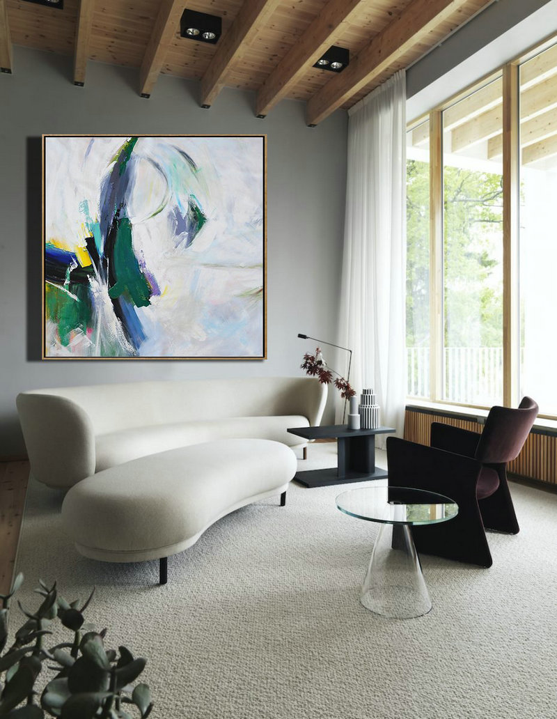Extra Large Acrylic Painting On Canvas,Palette Knife Contemporary Art Canvas Painting,Canvas Artwork For Living Room,White,Dark Green,Purple,Grey.etc